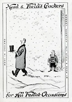 Snowballing Prints: Man removes top hat to prevent boy snowballing