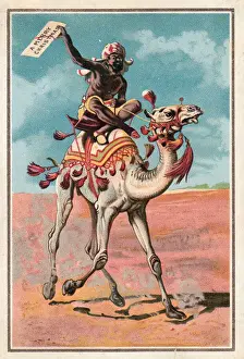 Man riding on a camel on a Christmas card