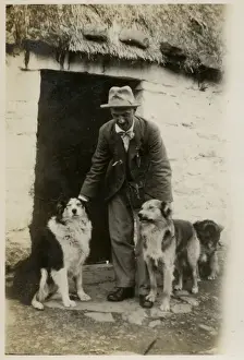 Whitewashed Prints: Man in Scotland with three collie dogs