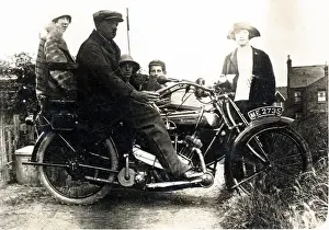 Twenty Prints: Man sitting on a 1921 / 22 Blackburne motorcycle & sidecar
