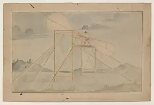 Tissandier Prints: Man standing on a platform manipulating a set of paddle-like