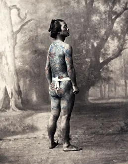 Man with tattoo, tattooing, Japan, 1870 s
