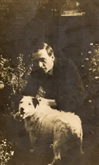 Crouching Prints: Man with a terrier in a garden