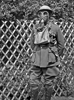 Man in uniform and gas mask, WW2