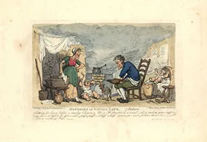 Warming Gallery: Man using bellows in front of a fire in a smoky room