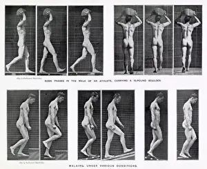 Motion Prints: A man walking - some carrying a load on his head, some not. Date: 1880s