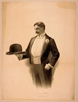 Bowler Collection: Man wearing tuxedo, holding bowler hat