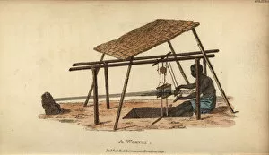 Sahara Collection: Man weaving cotton on a loom, Senegambia, 18th century