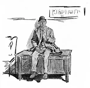 Bought Prints: Man who has bought a fine wooden chest at Auction