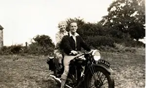 350cc Prints: Man & woman on a 1936 BSA motorcycle