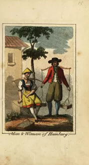Scythe Collection: Man and woman of Hamburg, Germany, 1818