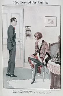 Keene Prints: Man and woman by a telephone, in a dressing room
