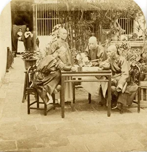 Mandarins Prints: Mandarins playing a Game somewhat similar to Draughts