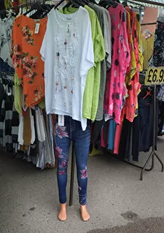 Dummy Gallery: A mannequin with blue jeans on a clothes stall, Ludlow