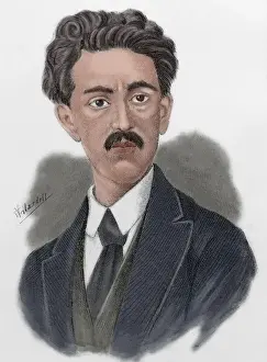 Manuel Prints: Manuel Acuna Narro (1849-1873). Mexican writer. Engraving. C