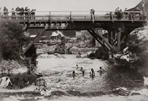 Maori children river swimming, New Zealand, c. 1890