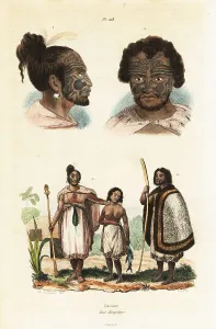 Ethnology Prints: Maori family with moko facial tattoos, New Zealand