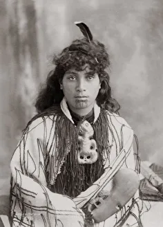 Tattoos Prints: Maori Girl with facial tattoos, New Zealand, c. 1880