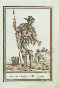 New Zealand Prints: Maori man in feather cloak or Kakahu