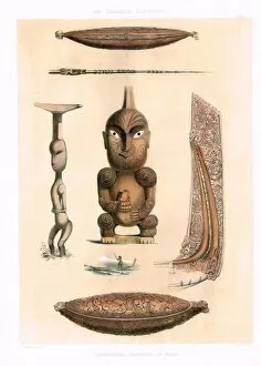 Maoris Collection: Maori Ornamental Wooden Carvings - New Zealand