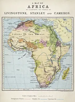 Sahara Prints: Map of Africa illustrating travels of explorers