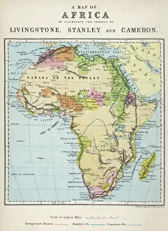 Sahara Collection: Map of Africa illustrating travels of explorers