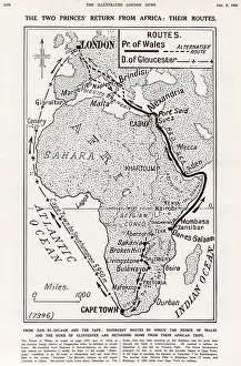 Hurrying Prints: Map of Africa showing the two different routes taken by the Prince of Wales