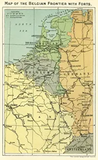 Frontier Prints: Map of the Belgian frontier with forts, World War One