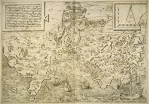 1543 Prints: Map of the British Isles. 16th century. 1543
