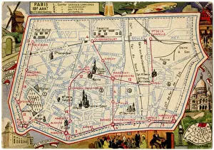 Montmartre Prints: Map of the Butte Montmartre, Paris, France