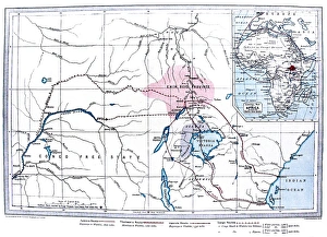 Retreated Collection: Map of Central Africa showing the likely routes of the Emin