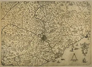 1543 Prints: Map of city of Rome. Italian engraving. 16th century