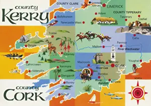 Noble Prints: Map of Counties and Town, County Kerry, County Cork