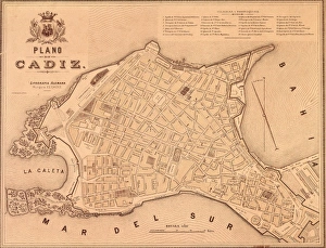 Andalusians Gallery: Map of Cᤩz (19th c.). Engraving. SPAIN. Cᤩz