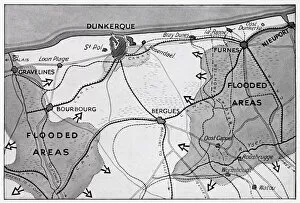 Images Dated 29th November 2019: Map of Dunkirk area during the evacuation, WW2