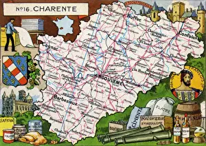 Chateau Prints: Map of the French Department of Charente - No. 16
