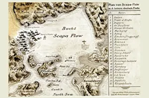 Sank Prints: Map of the German Fleet's internment at Scapa Flow - 1918-19