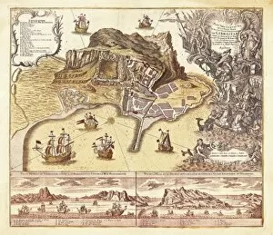 Gibraltar Gallery: Map of Gibraltar (XVIIIIth c.). Etching