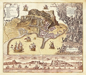 Etching Gallery: Map of Gibraltar (XVIIIIth c.). Etching