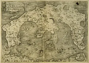 Mapping Prints: Map of Greek island of Corfu. Ionian Sea. Italian map. 1537