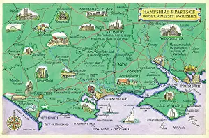 Wiltshire Prints: Map - Hampshire & parts of Dorset, Somerset & Wiltshire