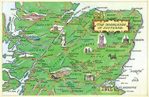 Watercolour Gallery: Map The Highlands of Scotland Postcard Watercolour