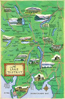 Map The Lake District Postcard England Watercolour