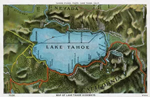 Roads Collection: Map of the Lake Tahoe area, Nevada and California, USA