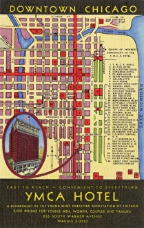 Images Dated 24th April 2012: Map and location of YMCA Hotel - Chicago, USA