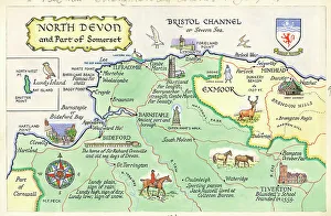 Peck Prints: Map North Devon and Port of Somerset Postcard