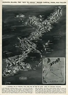 Fallen Prints: Map of Okinawa island by G. H. Davis