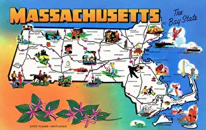 Map postcard - Greetings from Massachusetts, USA