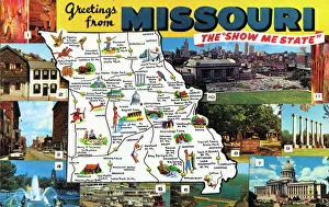 Missouri Prints: Map postcard - Greetings from Missouri, USA