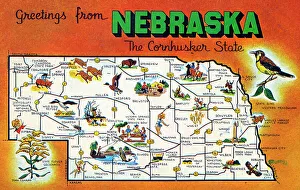 Nebraska Prints: Map postcard - Greetings from Nebraska, USA